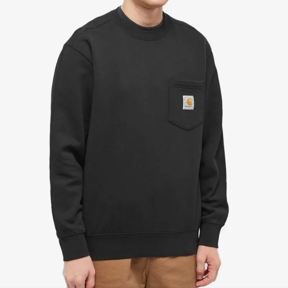 Carhartt WIP Pocket Sweat Crew Sweatshirt Black Size L - Picture 2 of 15